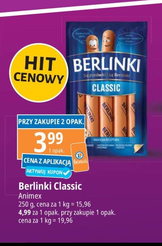 Parówki classic Morliny berlinki promocja w Leclerc