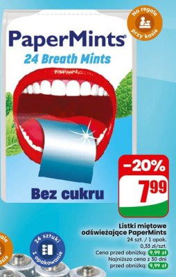 Listki miętowe odświeżające PaperMints bez cukru promocja w Dino