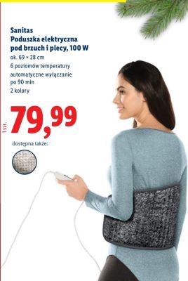 Poduszka elektryczna pod brzuch i plecy Sanitas 100 W promocja w Lidl