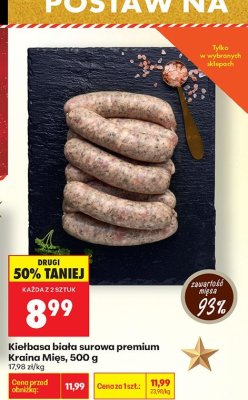 Kiełbasa biała surowa premium Kraina Mięs 500g promocja w Biedronka