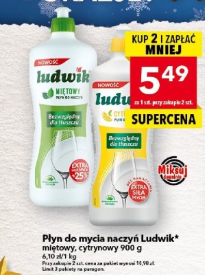 Płyn do mycia naczyń Ludwik miętowy, cytrynowy 900 g promocja w LEWIATAN