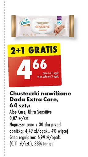 Chusteczki wilgotne sensitive Dada cotton promocja w Biedronka