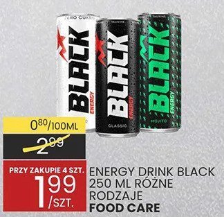 Energy drink BLACK 250 ml różne rodzaje FOOD CARE PRZY ZAKUPIE 4 SZT. promocja w Wafelek