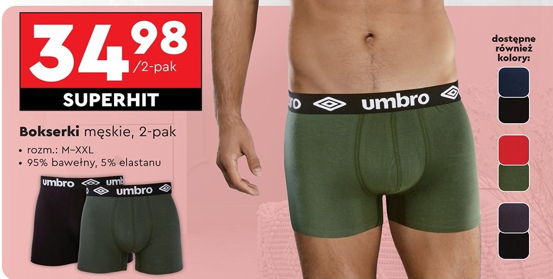 Bokserki męskie m-xxl Umbro promocja w Biedronka