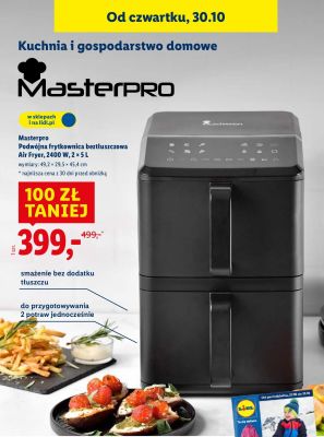 Frytkownica Masterpro podwójna beztłuszczowa Air Fryer 2400 W 2 x 5 L promocja w Lidl
