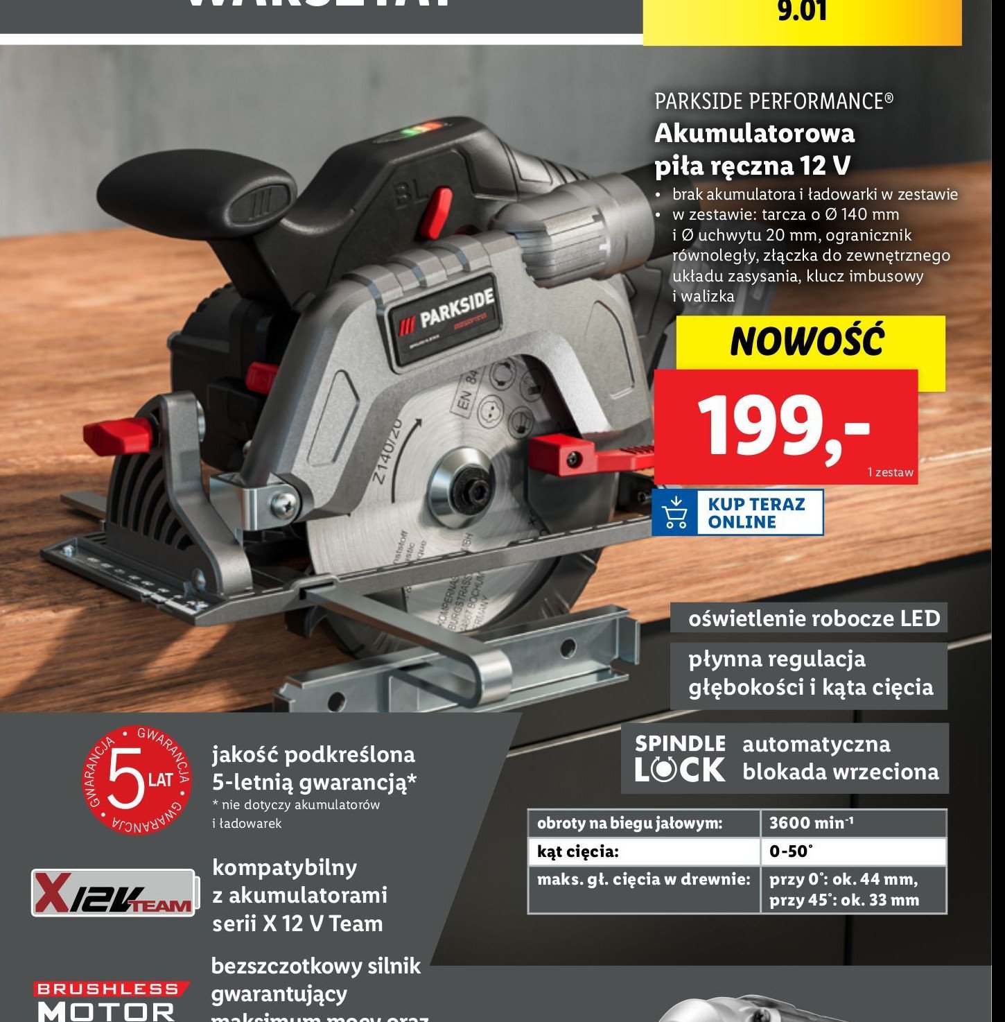 Pilarka ręczna z prowadnicą laserową 1350 w Parkside promocja w Lidl