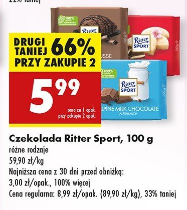 Czekolada kakaowa z ziarnami kakaowca Ritter sport promocja w Biedronka