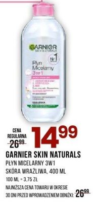 PŁYN MICELARNY GARNIER SKIN NATURALS 3W1 400 ML promocja w Drogerie Natura