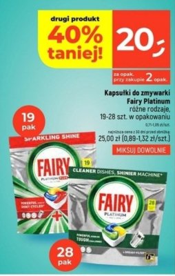 Kapsułki do zmywarki Fairy Platinum różne rodzaje, 19-28 szt. w opakowaniu promocja w Dealz