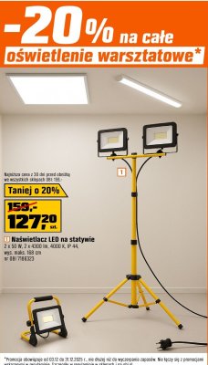 Naświetlacz LED na statywie 2 x 50 W, 2 x 4300 lm, 4000 K, IP 44, wys. maks. 168 cm promocja w OBI
