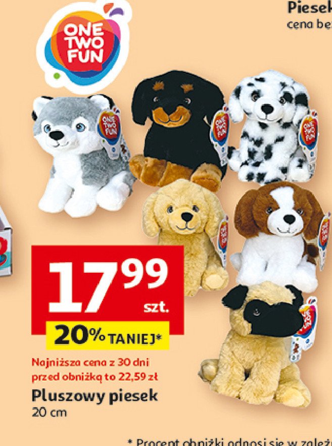 Pluszowy piesek 20 cm One two fun promocja w Auchan