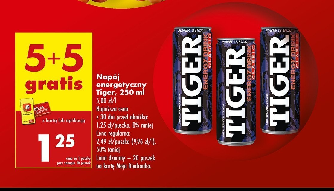 Napój original Tiger energy drink promocja w Biedronka