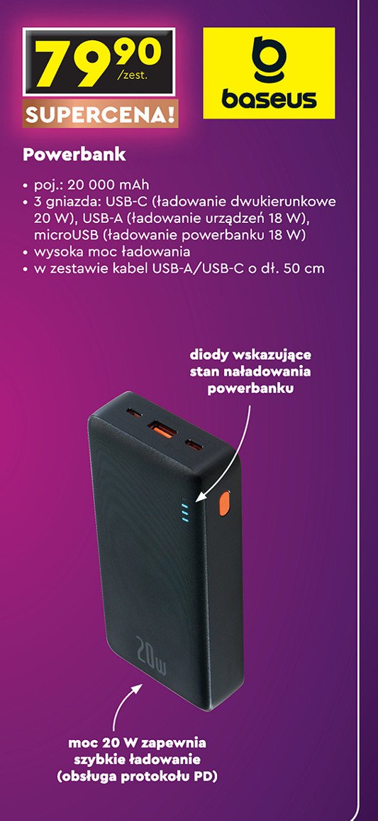 Powerbank 20000 mah Baseus promocja w Biedronka