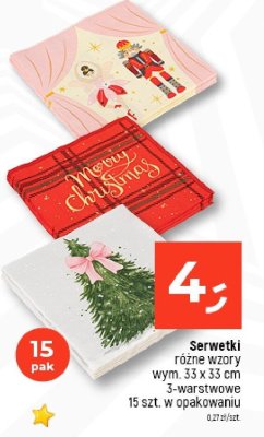 Serwetki różne wzory 33x33 cm, 3-warstwowe, 15 szt. w opakowaniu promocja w Dealz