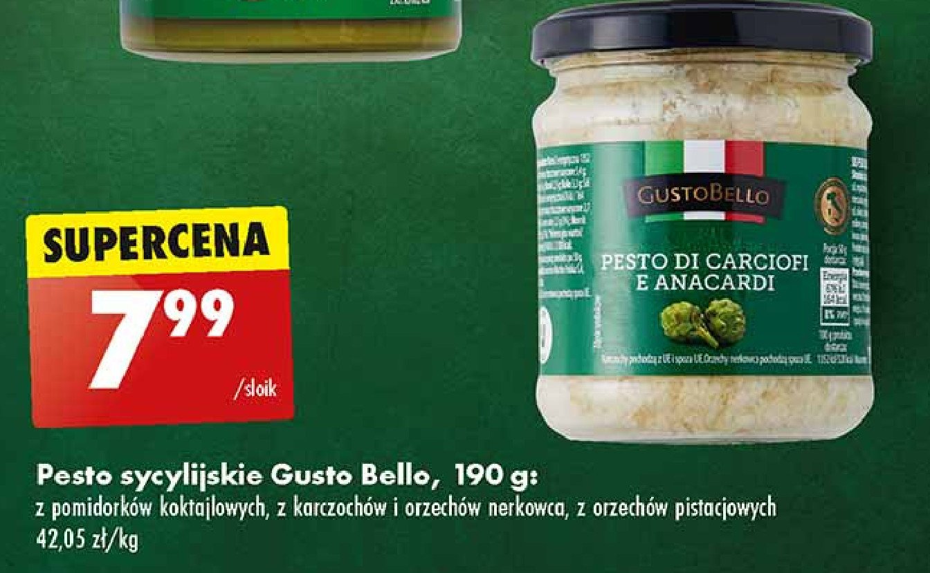 Pesto z karczochów i orzechów nerkowca Gustobello promocja
