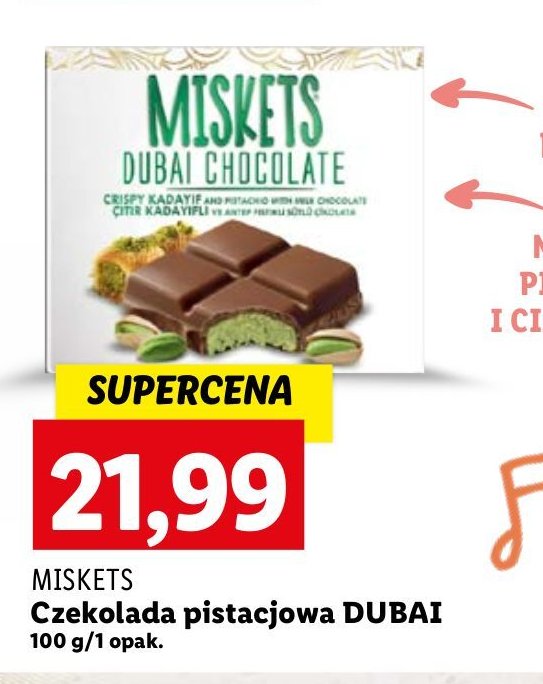 Czekolada pistacjowa dubai Miskets promocja w Lidl