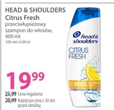 Szampon HEAD & SHOULDERS Citrus Fresh przeciwłupieżowy do włosów, 400 ml promocja w Hebe