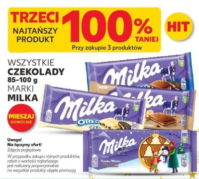 Czekolady Milka różne rodzaje 85-100g trzeci -100% taniej promocja w Kaufland