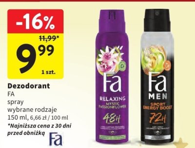 Dezodorant FA spray, wybrane rodzaje 150 ml promocja w Intermarche
