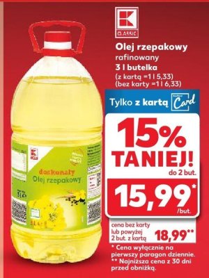 Olej rzepakowy K-Classic 3 l  promocja w Kaufland