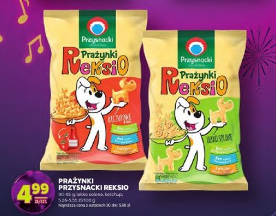 Prażynki Przysnacki Reksio, 90-95 g, lekko solone, ketchup, 5.26-5.55 zł/100 g promocja w Stokrotka