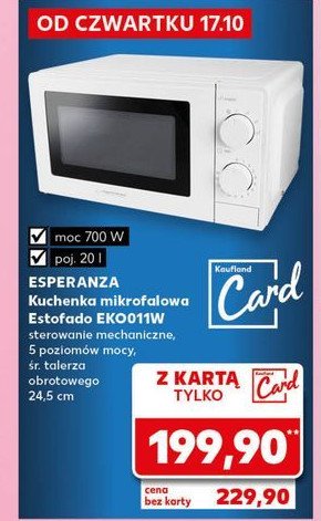 Kuchenka mikrofalowa eko011w Esperanza promocja w Kaufland