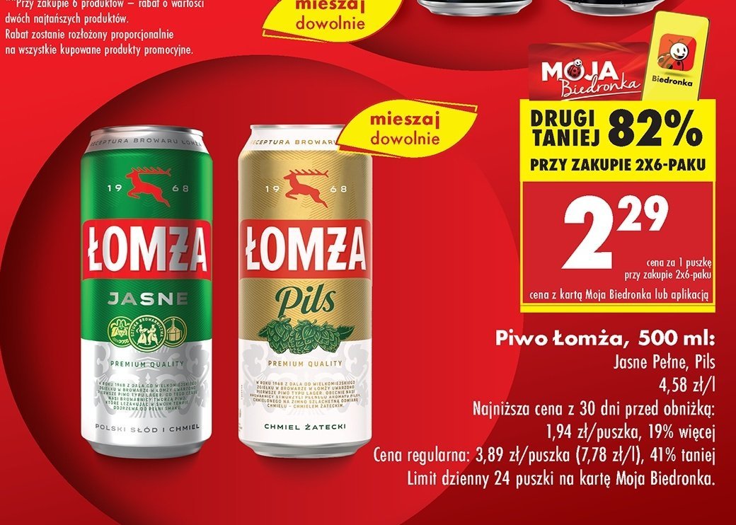 Piwo Łomża jasne promocja w Biedronka