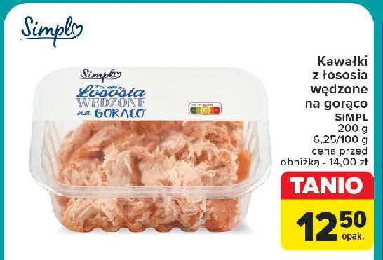 Kawałki łososia wędzone na gorąco Simpl promocja w Carrefour Market