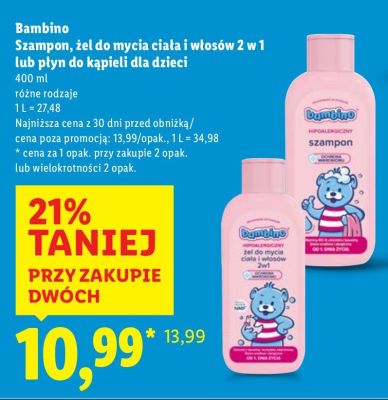 Szampon, żel do mycia ciała i włosów 2 w 1 lub płyn do kąpieli dla dzieci Bambino promocja w Lidl