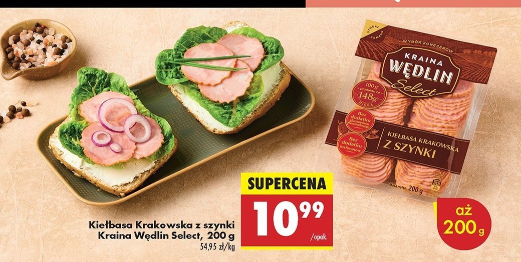 Kiełbasa krakowska z szynki Kraina wędlin select promocja