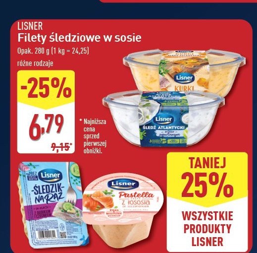 Filety śledziowe w sosie śmietanowym Lisner promocja w Aldi