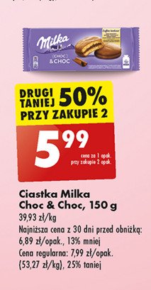 Ciastka biszkoptowe przekładane nadzieniem kakaowym i kawałkami czekolady Milka promocja w Biedronka