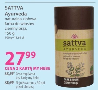Farba SATTVA Ayurveda naturalna ziołowa farba do włosów ciemny brąz promocja w Hebe