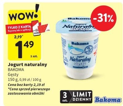 Jogurt naturalny BAKOMA Gęsty promocja w Intermarche