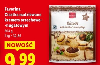 Ciastka nadziewane kremem orzechowo-nugatowym Favorina promocja w Lidl
