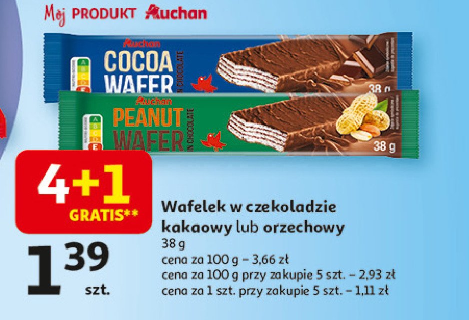 Wafelek orzechowy w czekoladzie Auchan promocja w Auchan