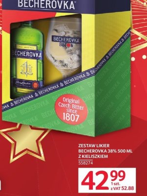 Likier Becherovka 38% 500 ml z kieliszkiem - zestaw promocja w Selgros