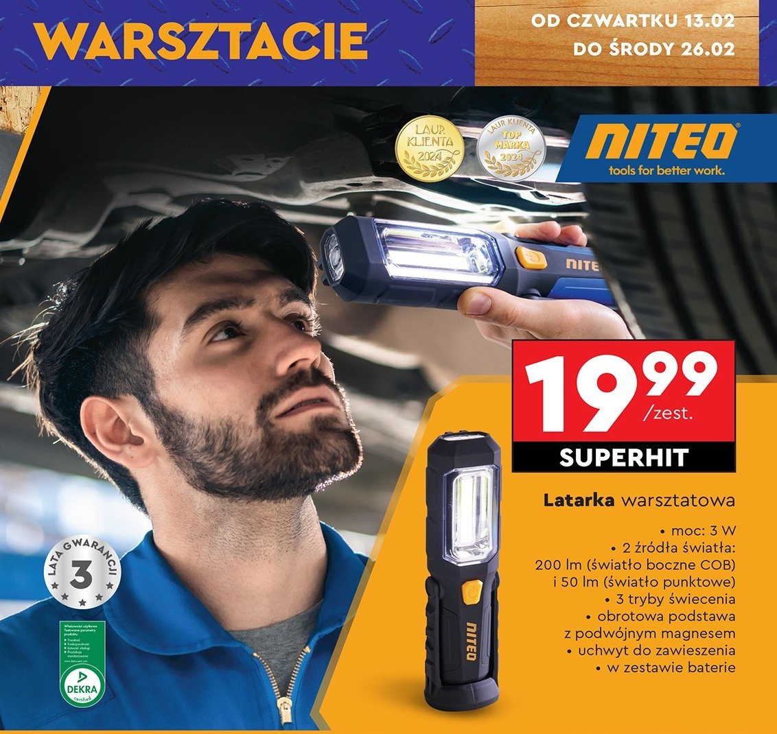 Latarka warsztatowa led Niteo tools promocja w Biedronka