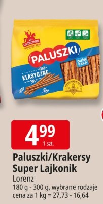 Paluszki/krakersy Super Lajkonik Lorenz promocja w Leclerc