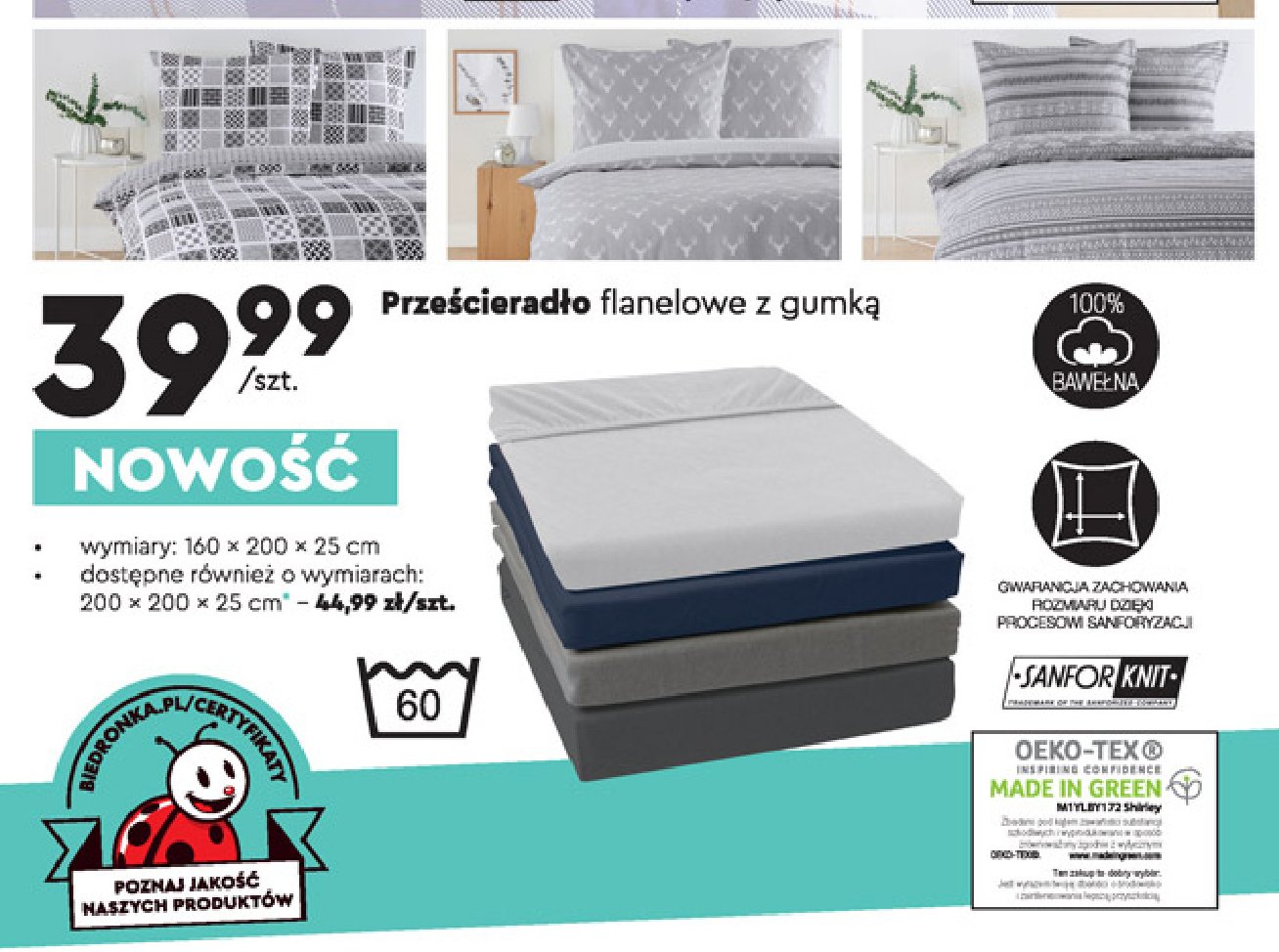 Prze艣cierad艂o flanelowe z gumk膮 160 x 200 cm x 25 cm Smukee home promocja