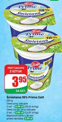 Śmietana 18% Primo Zott promocja w Dino