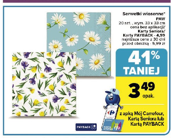 Serwetki 33 x 33 cm Paw promocja w Carrefour Market