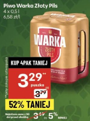 Piwo Piwo Warka Złoty Pils promocja w Delikatesy Centrum