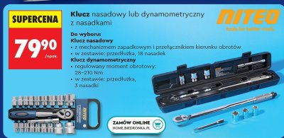 Klucz nasadowy lub dynamometryczny z nasadkami Niteo promocja w Biedronka