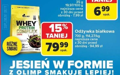 Odżywka białkowa OLIMP WHEY PROTEIN COMPLEX 700 g, 114,27/kg różne smaki promocja w Carrefour