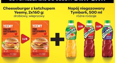 Zestaw Cheeseburger z ketchupem Yeemy drobiowy, wieprzowy 2x160g + Napój niegazowany Tymbark różne rodzaje 500ml promocja w Biedronka