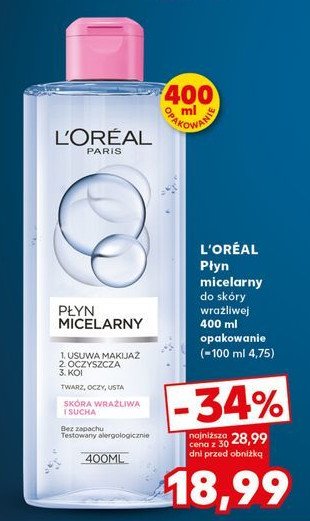 Płyn micelarny skóra wrażliwa i sucha L'oreal promocja