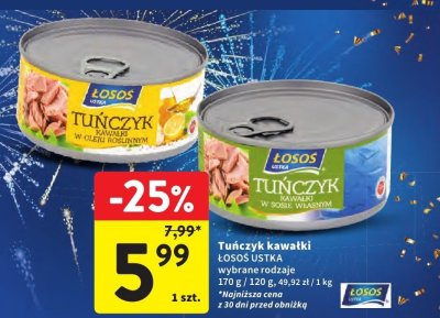 Tuńczyk kawałki ŁOSOŚ USTKA wybrane rodzaje promocja w Intermarche