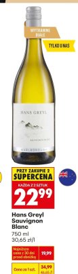 Wino białe Hans Greyl Sauvignon Blanc promocja w Biedronka