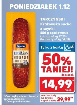 Kiełbasa Krakowska sucha z szynki  promocja w Kaufland